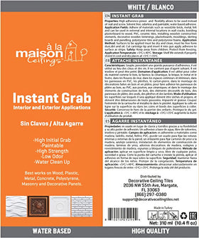 ala-maison-ceilings instant grab adhesive caulk gun demonstrates easy application for interior and exterior bonding.
