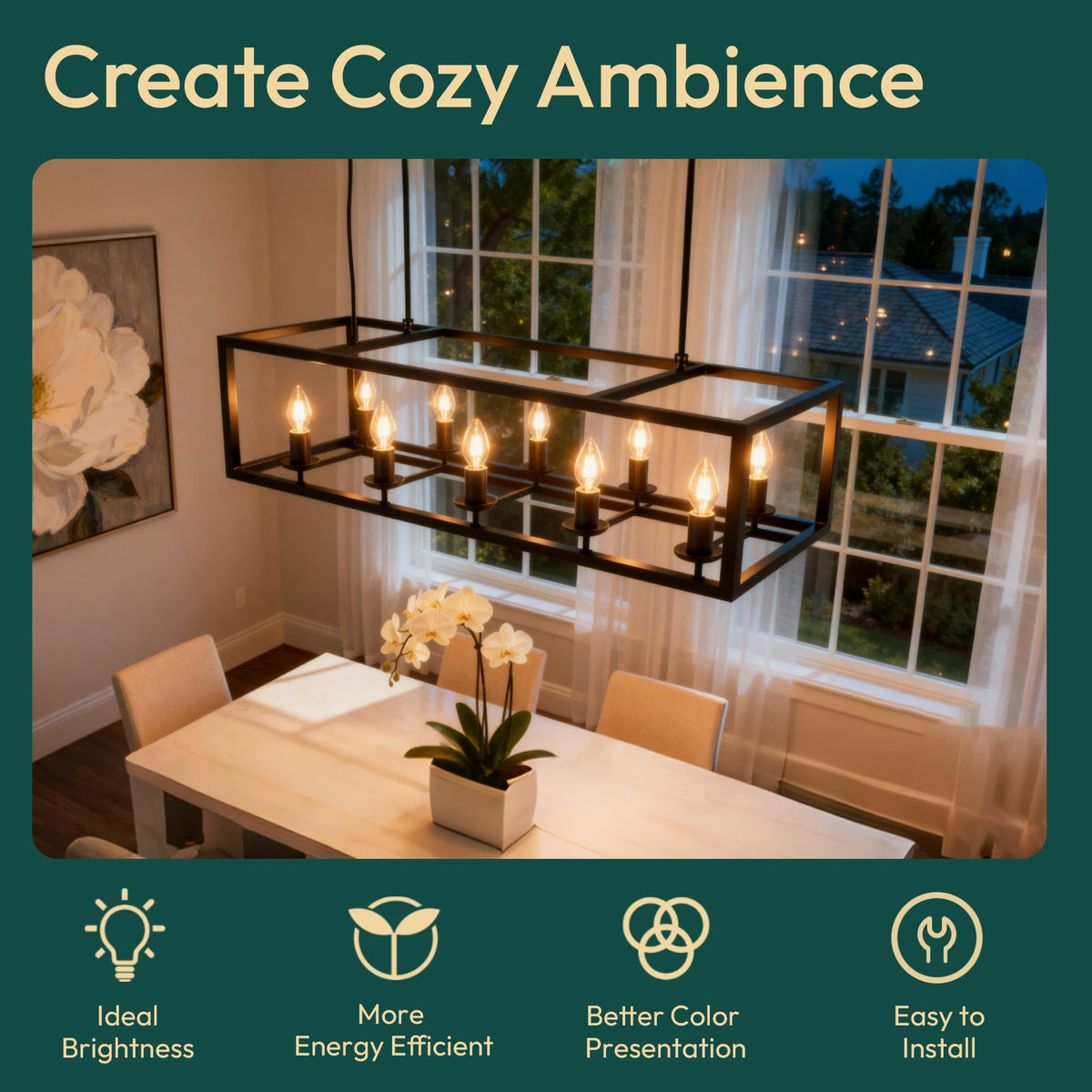 ALAMPEVER 2700K soft white LED bulb creates warm ambiance for bedrooms and dining areas.