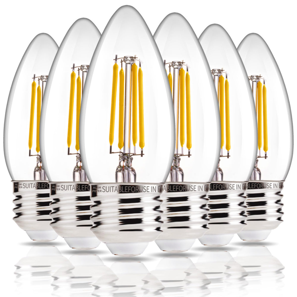 ALAMPEVER 6-pack chandelier bulbs for living spaces with energy-efficient LED lighting.