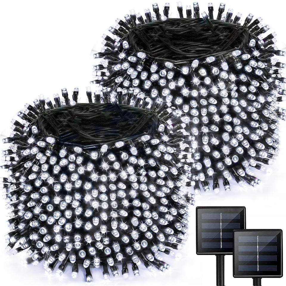 Albelt 2-pack solar string lights spanning 170 ft illuminate outdoor trees