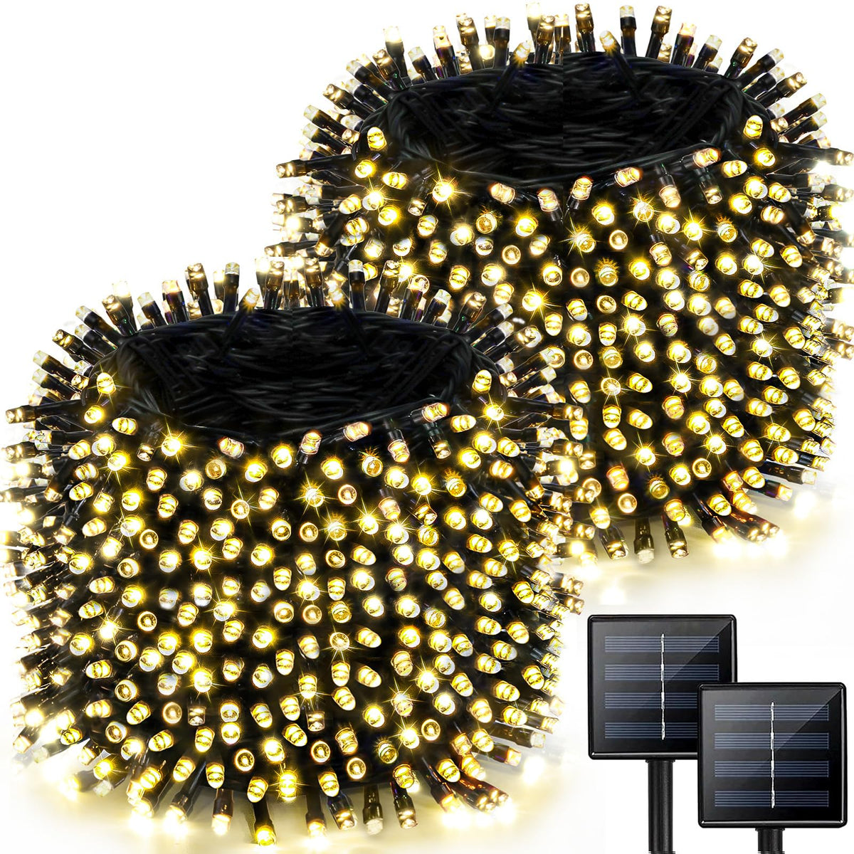 Albelt 2-pack 170ft solar string lights over outdoor patio for warm ambiance.