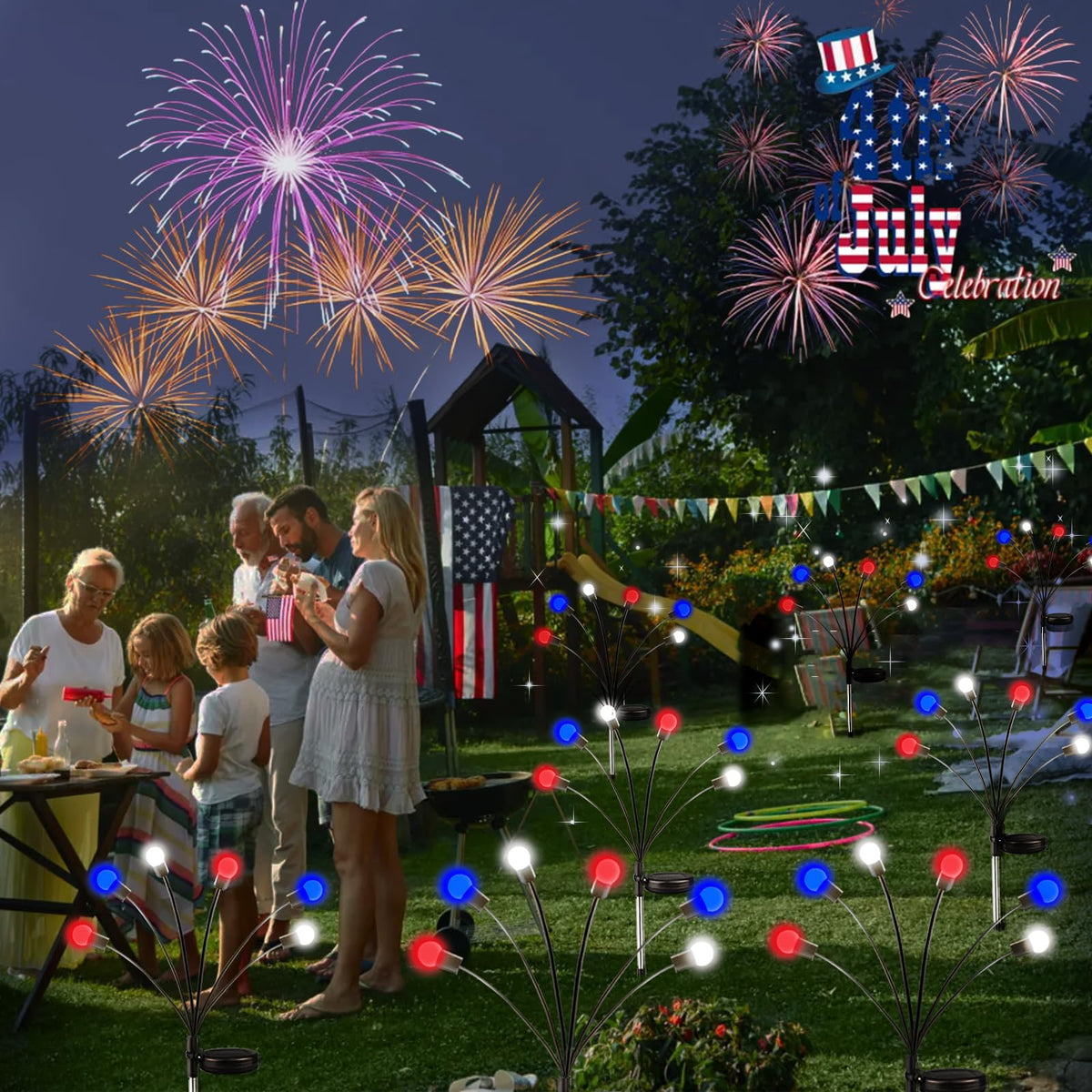 Albelt patriotic 36 LEDs firefly lights illuminate in red, white and blue.