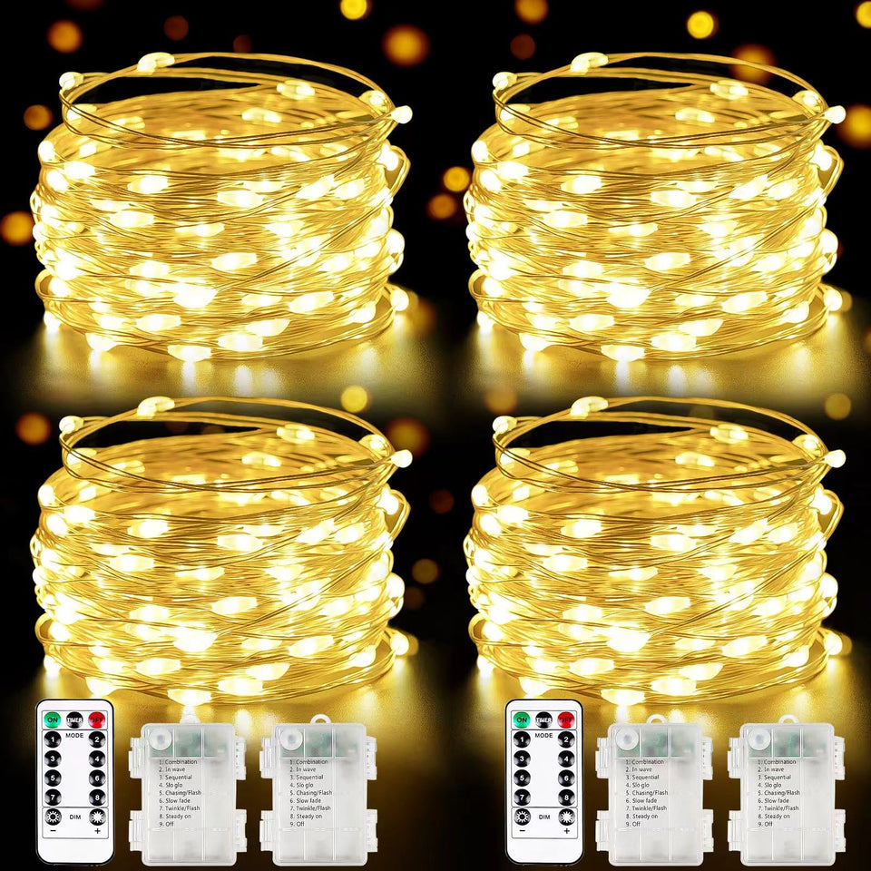 Albelt 4-pack 100 LED fairy lights with remote for versatile indoor/outdoor ambiance.