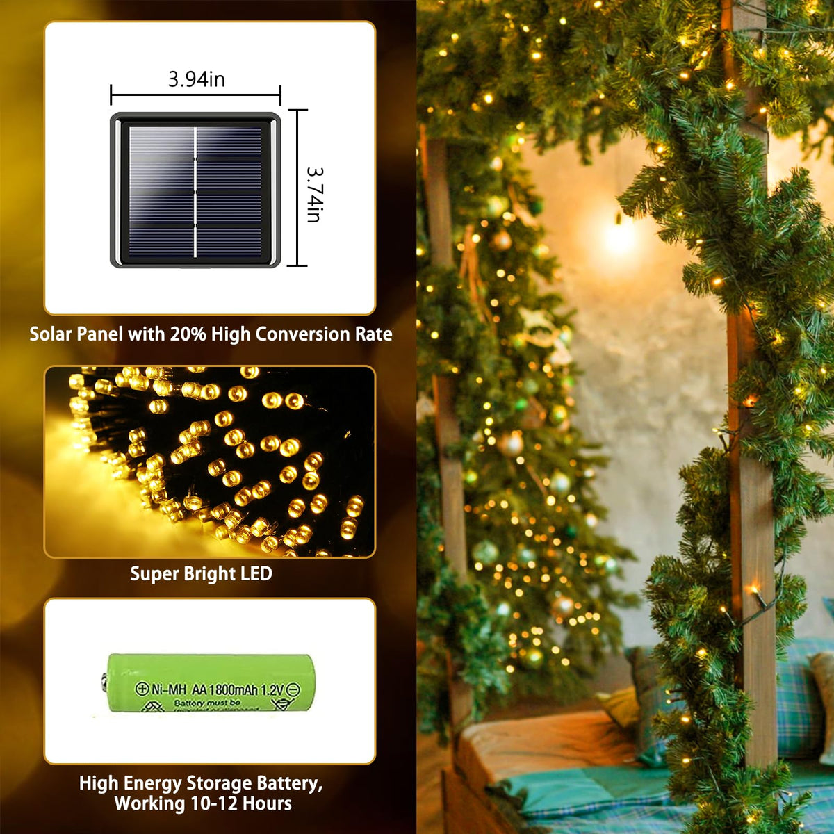 Albelt warm white solar string lights along a garden path.