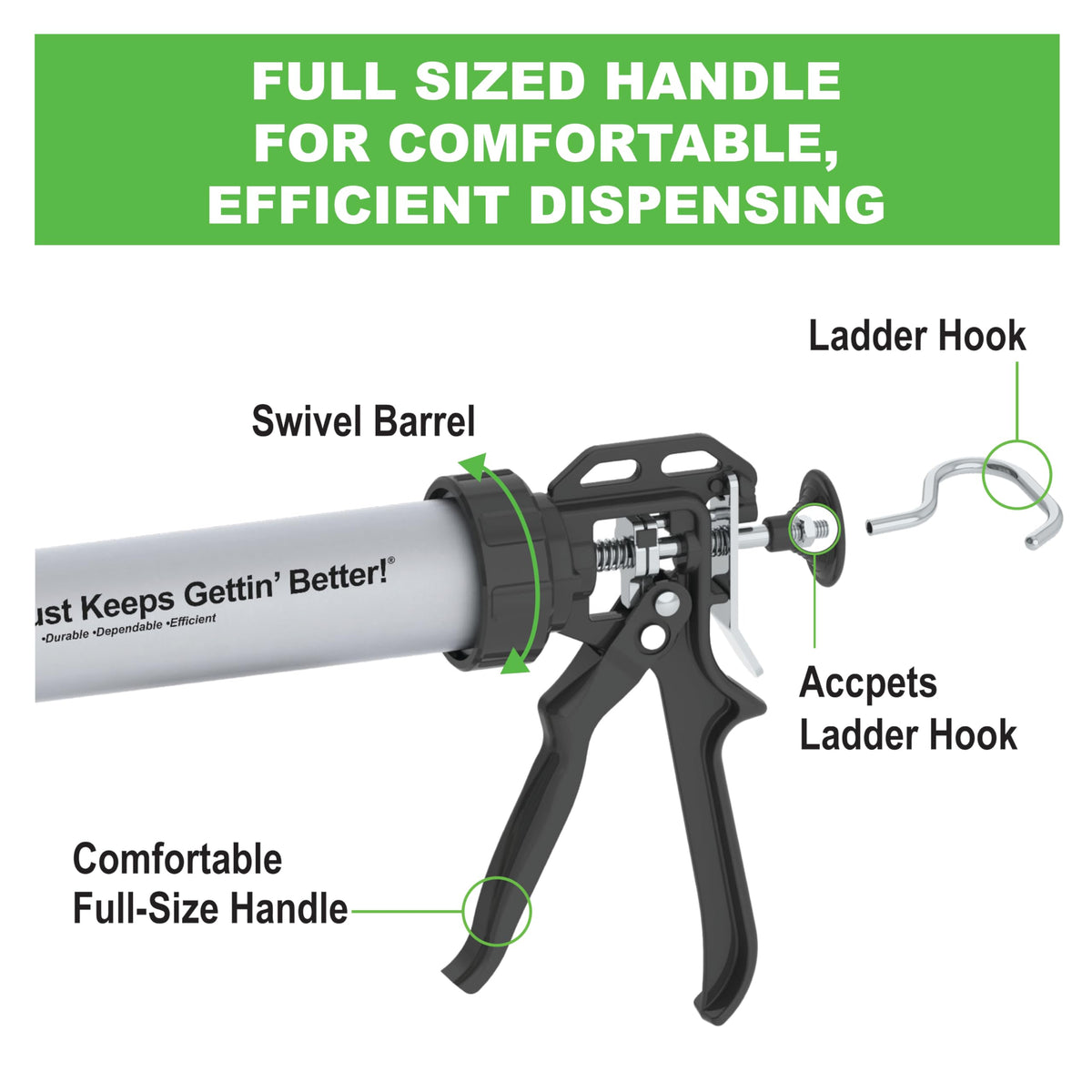 Albion B12S20 full-handle design offers comfortable, fatigue-free dispensing during long jobs.