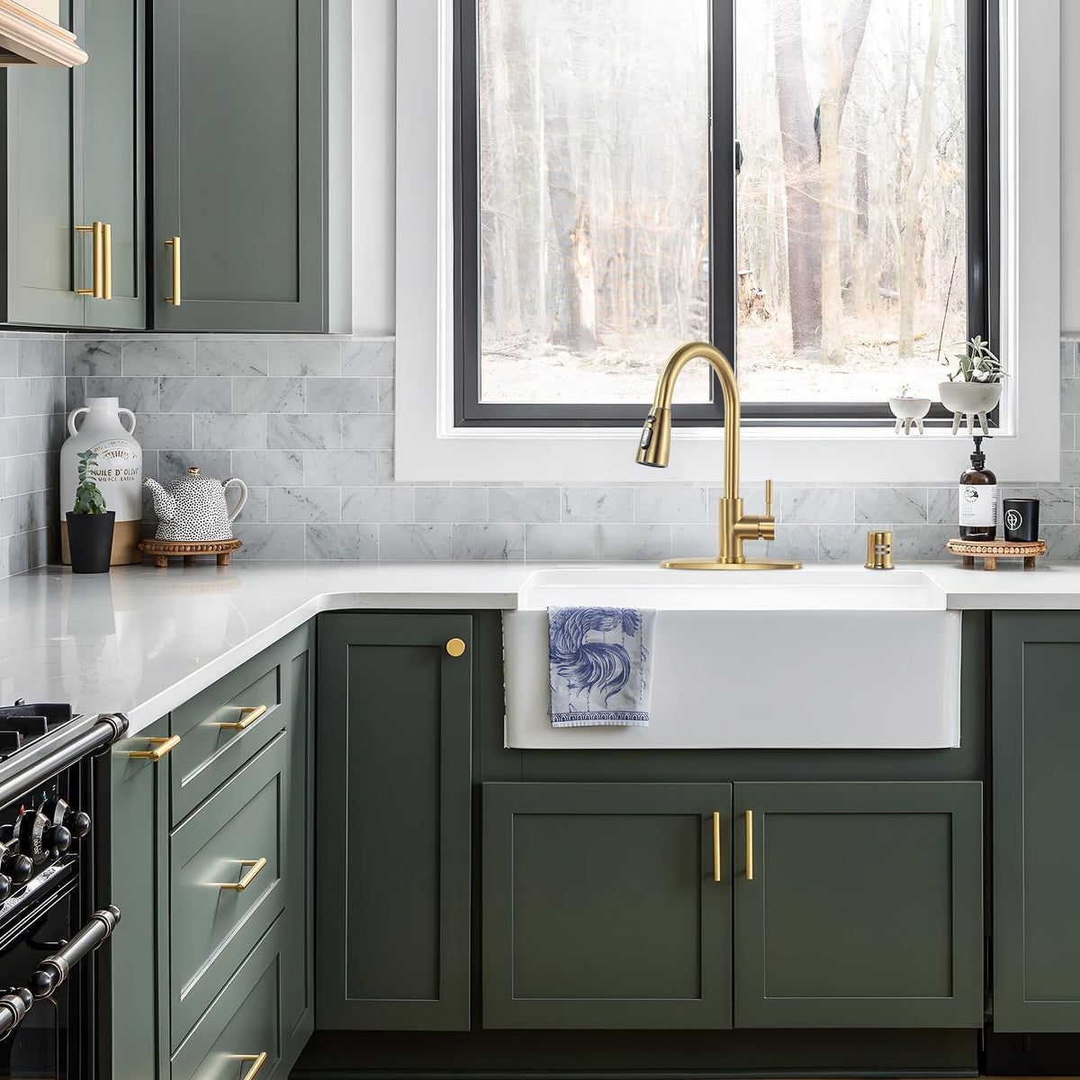 ALEASHA brushed gold finish complements modern kitchens while protecting against moisture-related wear.
