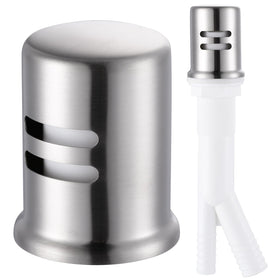 Aleasha dishwasher air-gap cover in brushed stainless improves kitchen aesthetics and backflow prevention.