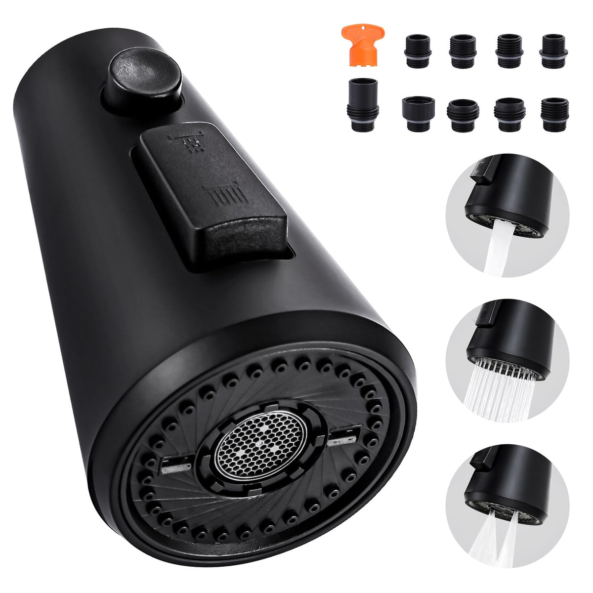 ALEASHA pull-down head with 3-function spray for versatile kitchen tasks