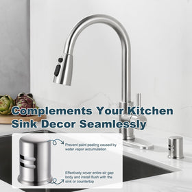 Skirted Aleasha air-gap cap installed flush with sink deck for a seamless, integrated appearance.
