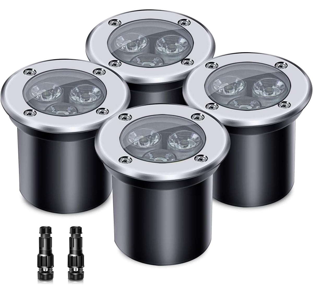 ALEDECO 4-pack inground lights glow along a path with warm white light