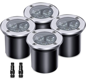 ALEDECO 4-pack inground lights glow along a path with warm white light