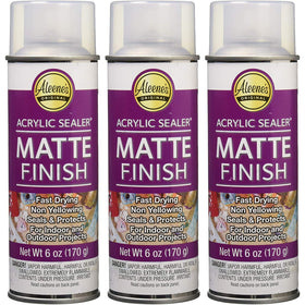 Aleene's Spray 6 oz 3-pack packshot shows clear matte sealer for crafts