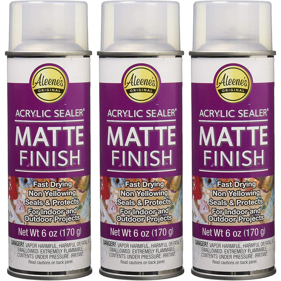 Aleene's Spray 6 oz 3-pack packshot shows clear matte sealer for crafts