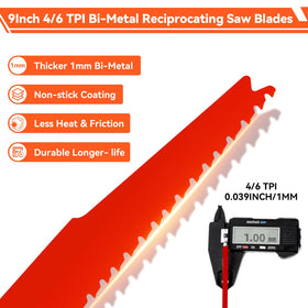 ALEXEX 9-inch blades with alternating tooth for cleaner cuts and less vibration.