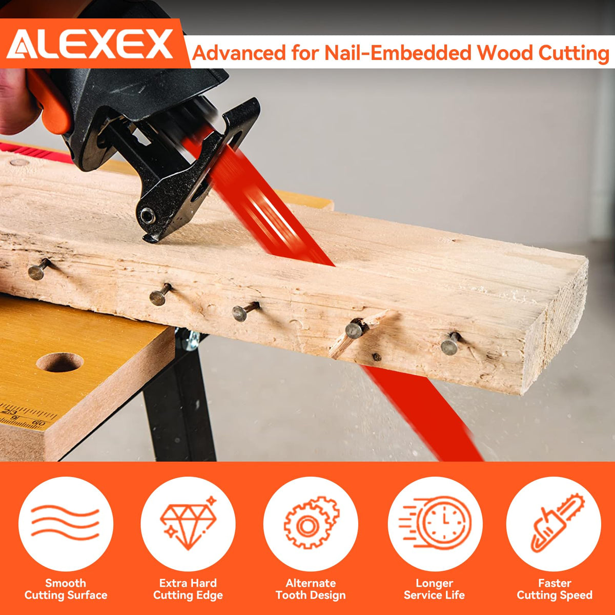 ALEXEX bi-metal blades with cobalt 8% close-up showing reinforced durability.