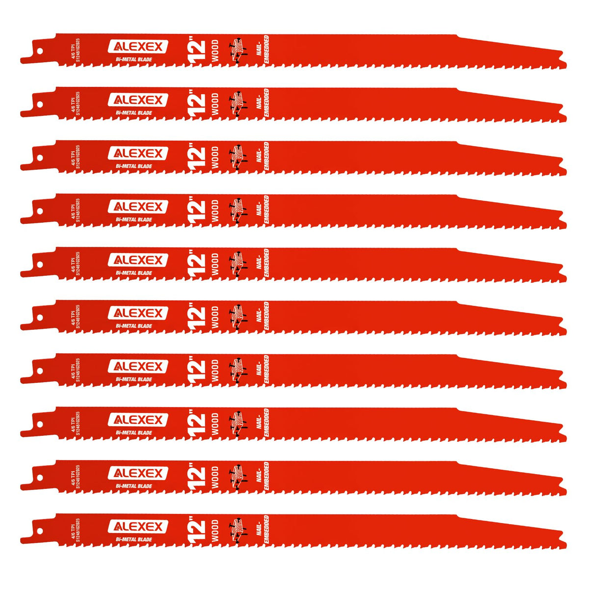 ALEXEX DS1212BW5 nail-embedded-wood blade delivers cleaner cuts with less vibration.