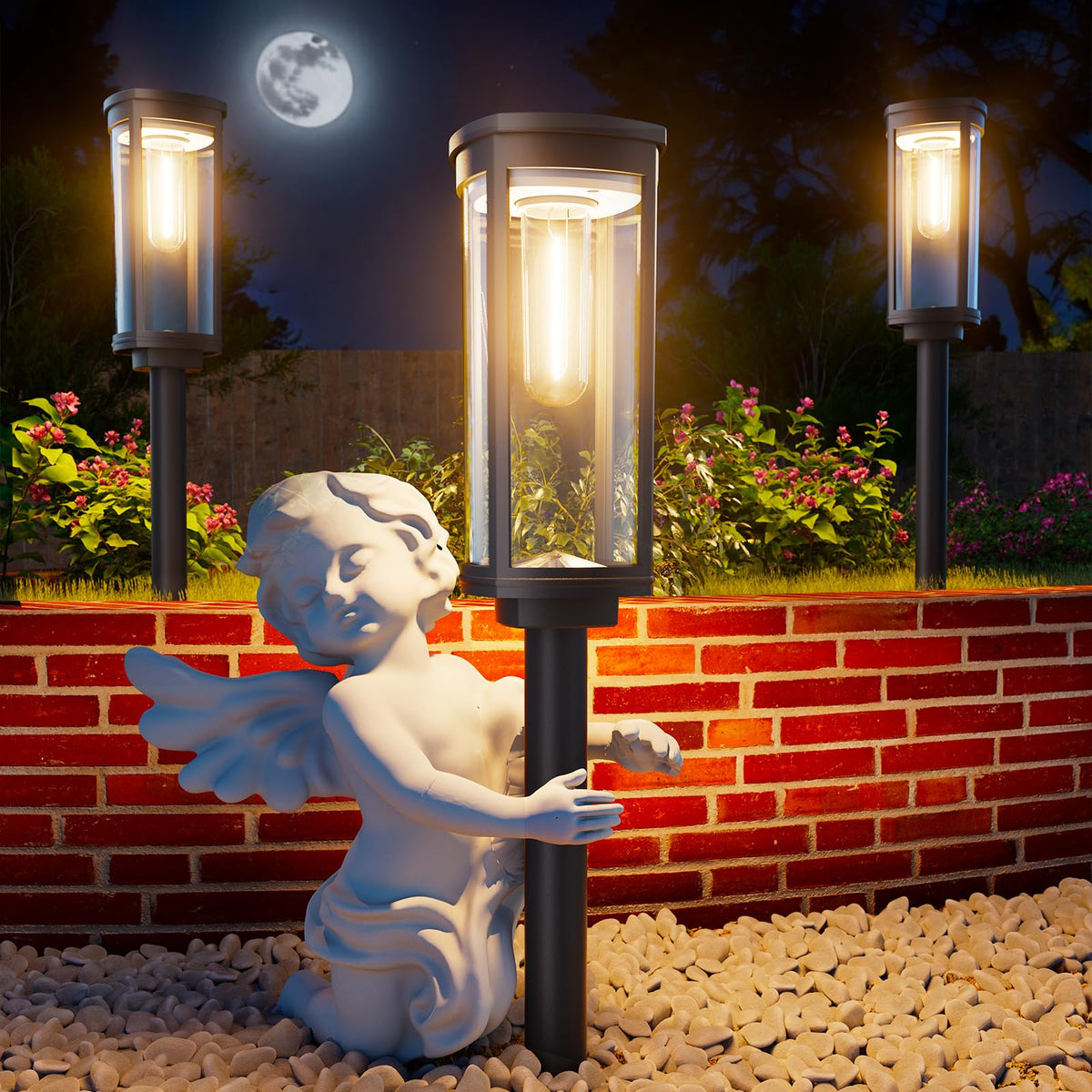 ALFIOT solar-pathway-lights installed on a path for safe nighttime visibility.