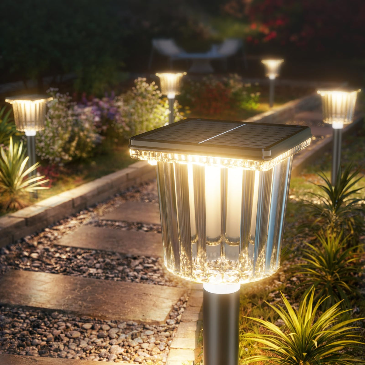 ALFIOT solar pathway lights 8-pack illuminate walkways and driveways all night