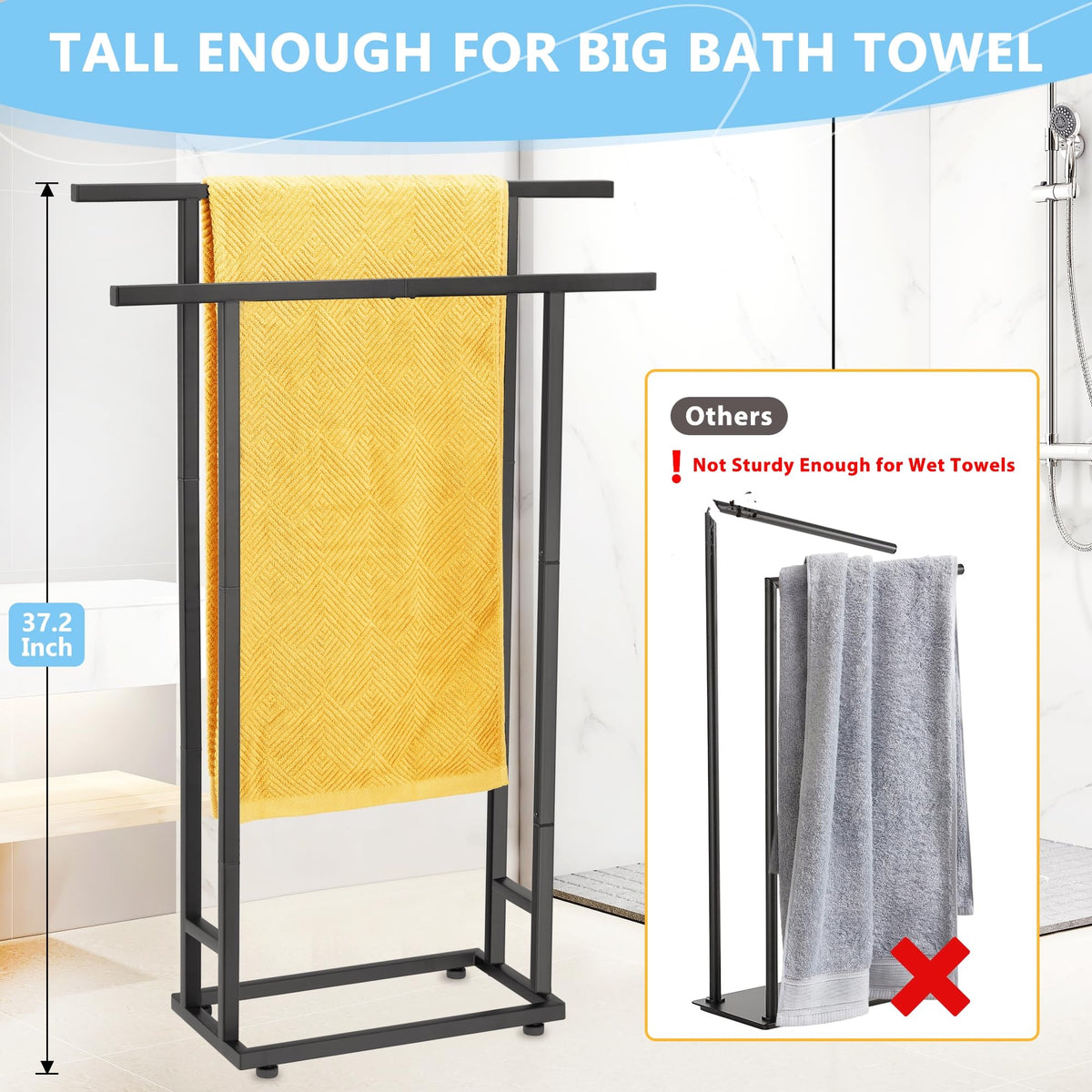 ALHAKIN 2-tier towel rack keeps towels neatly organized.