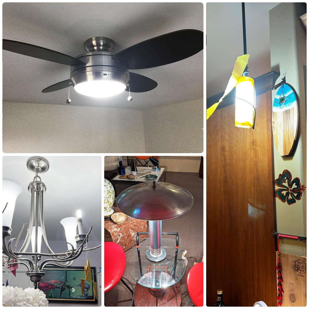 ALIDE 1000lm LED bulb lighting a ceiling fan for even brightness
