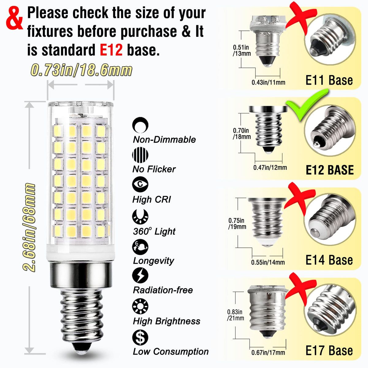 ALIDE E12 bulb at 82 CRI and 6000K daylight for true color and clarity