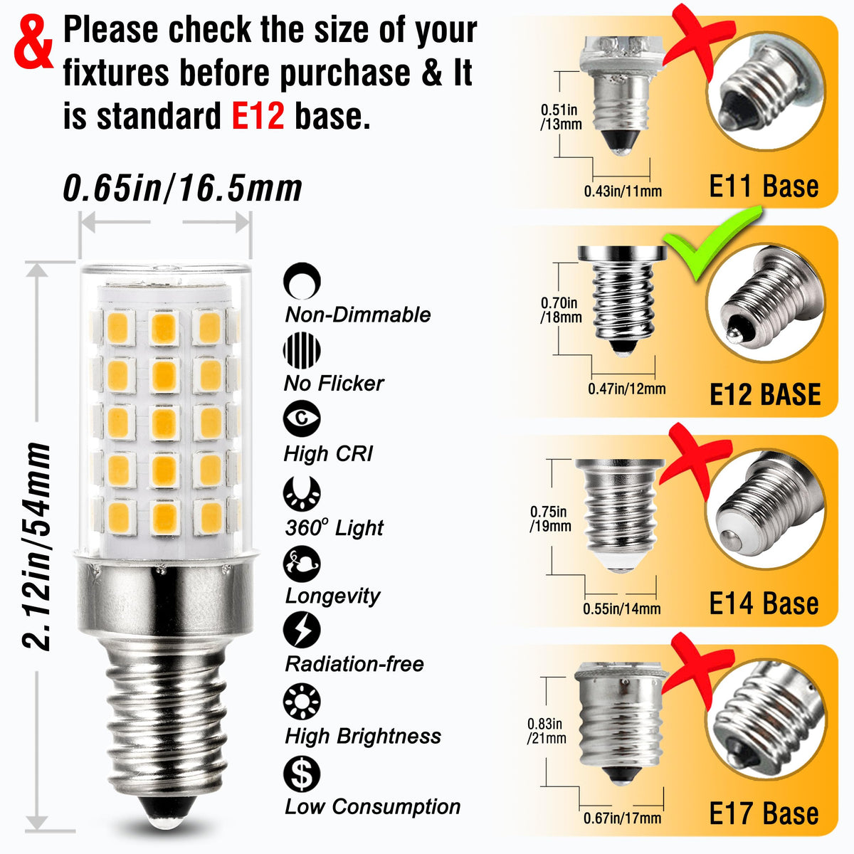 ALIDE E12 LED bulb features long life up to 30,000 hours for fewer replacements.