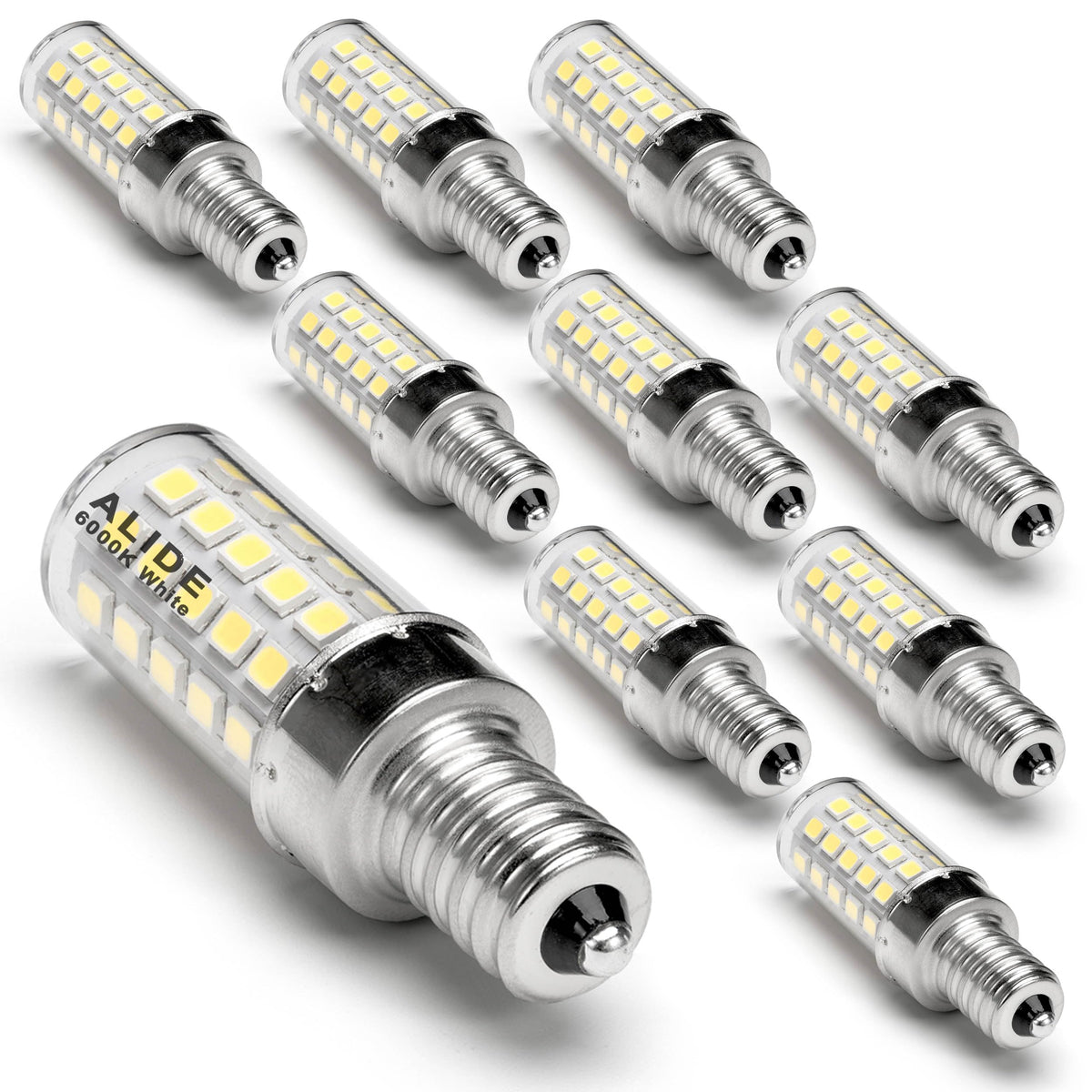 ALIDE E12 LED candelabra bulb for ceiling fans with 6000K daylight.