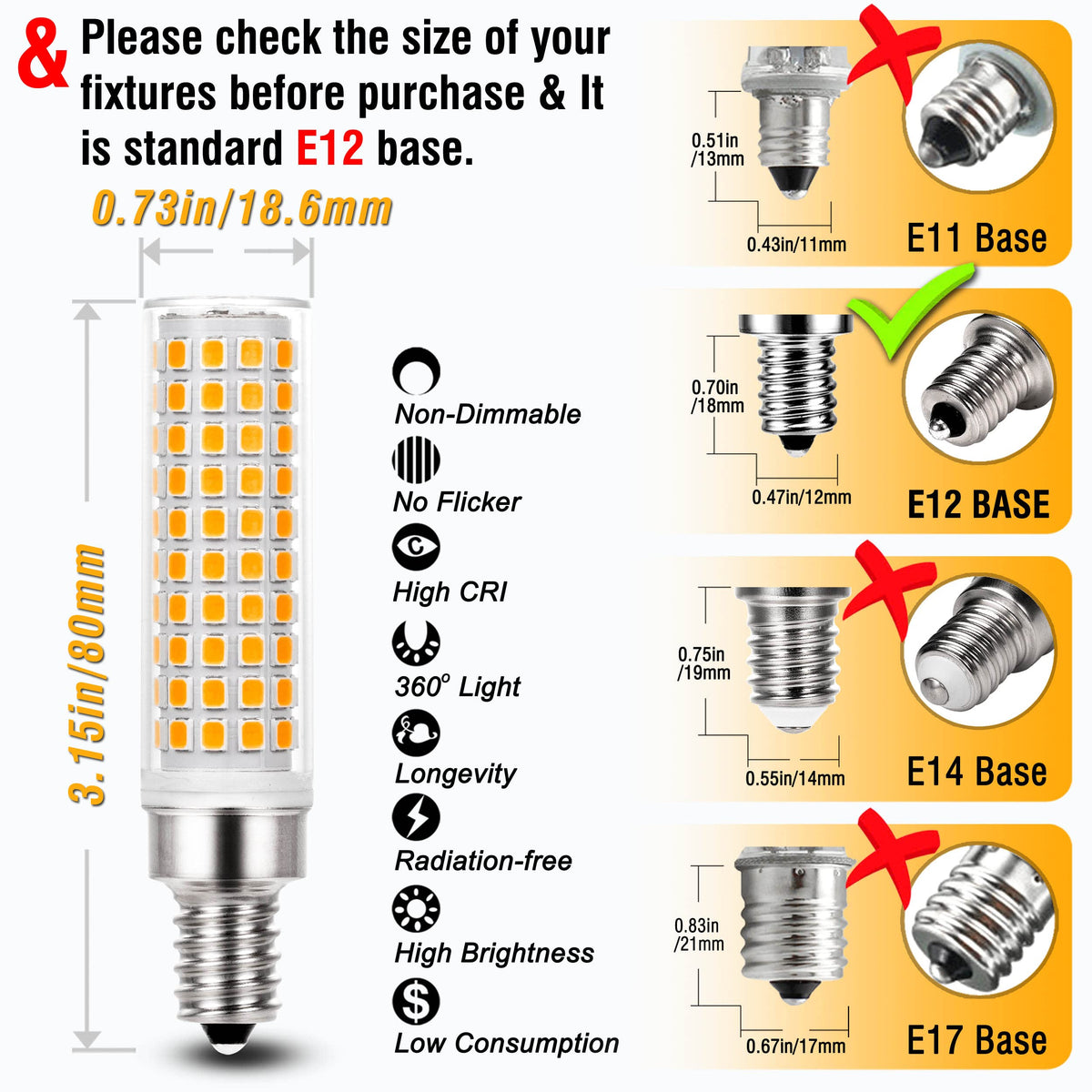 ALIDE E12 non-dimmable design provides steady, flicker-free illumination.