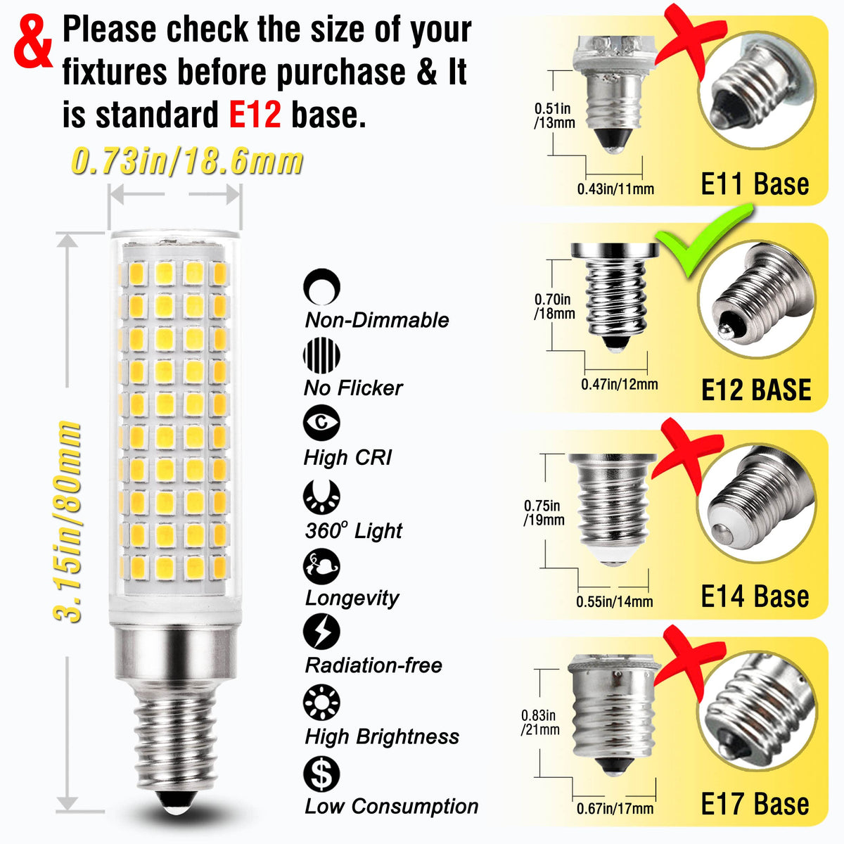 ALIDE E12 wide applications include fans, chandeliers, and lamps.