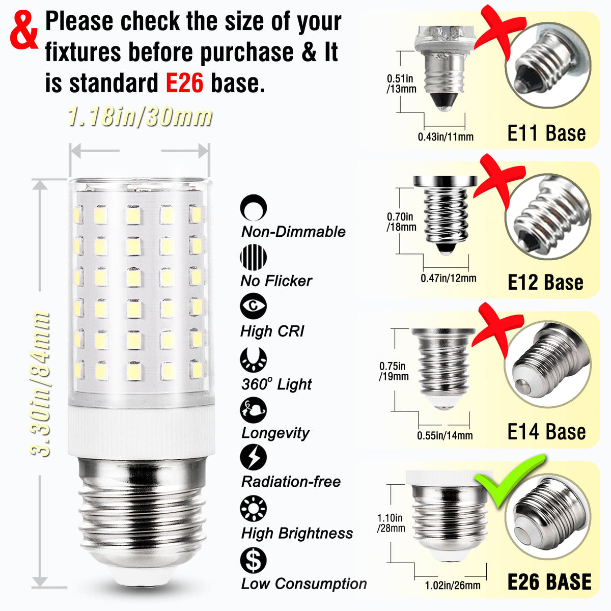ALIDE E26 corn bulbs ideal for chandeliers and refrigerators