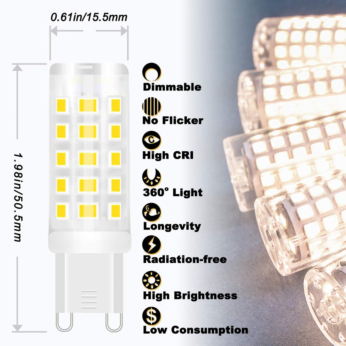 ALIDE G9 LED bulbs with natural white 4000K glow for living spaces
