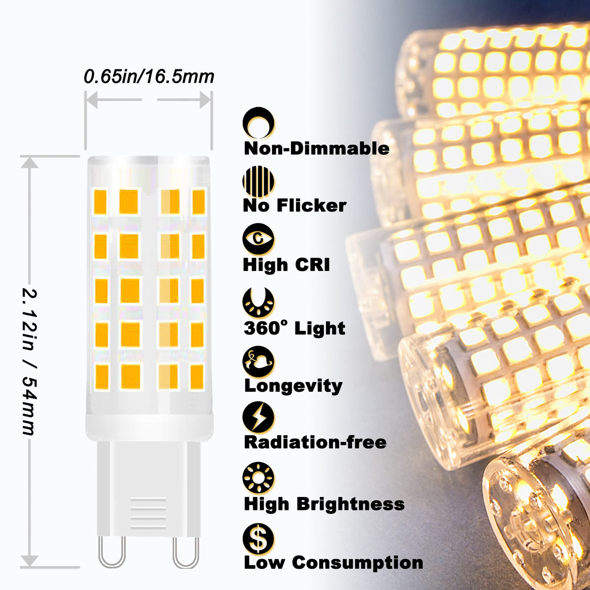 ALIDE G9 LED bulbs provide 2700K soft warm white ambiance