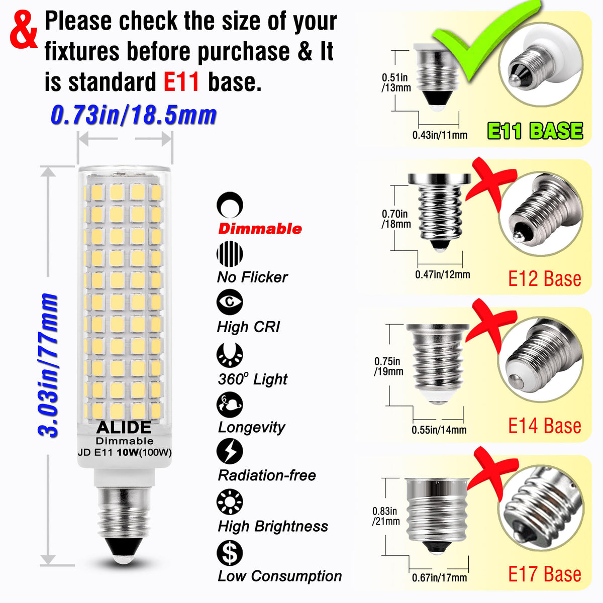 ALIDE E11 LED bulb with long life and low flicker for daily use