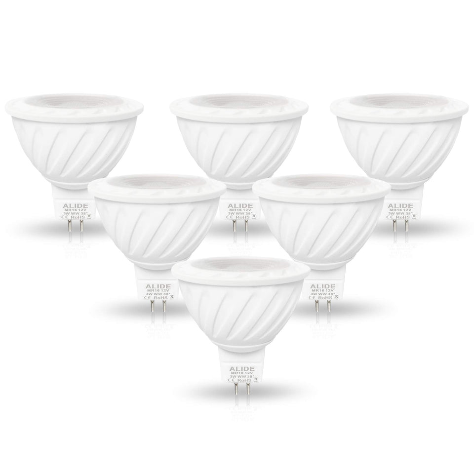 ALIDE MR16 LED bulb pack showing energy-saving performance for landscapes
