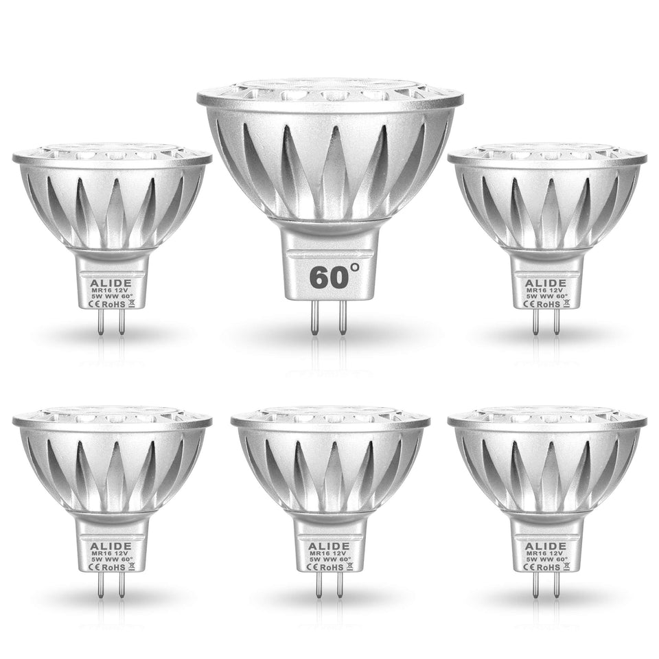 ALIDE MR16 LED bulbs with 60° beam close-up, ideal for track lighting.