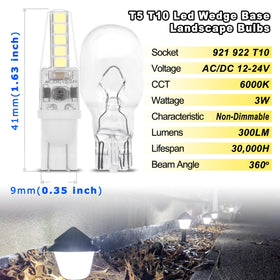 ALIDE T10/T5 bulb for license plate light with clear 6000K glow.