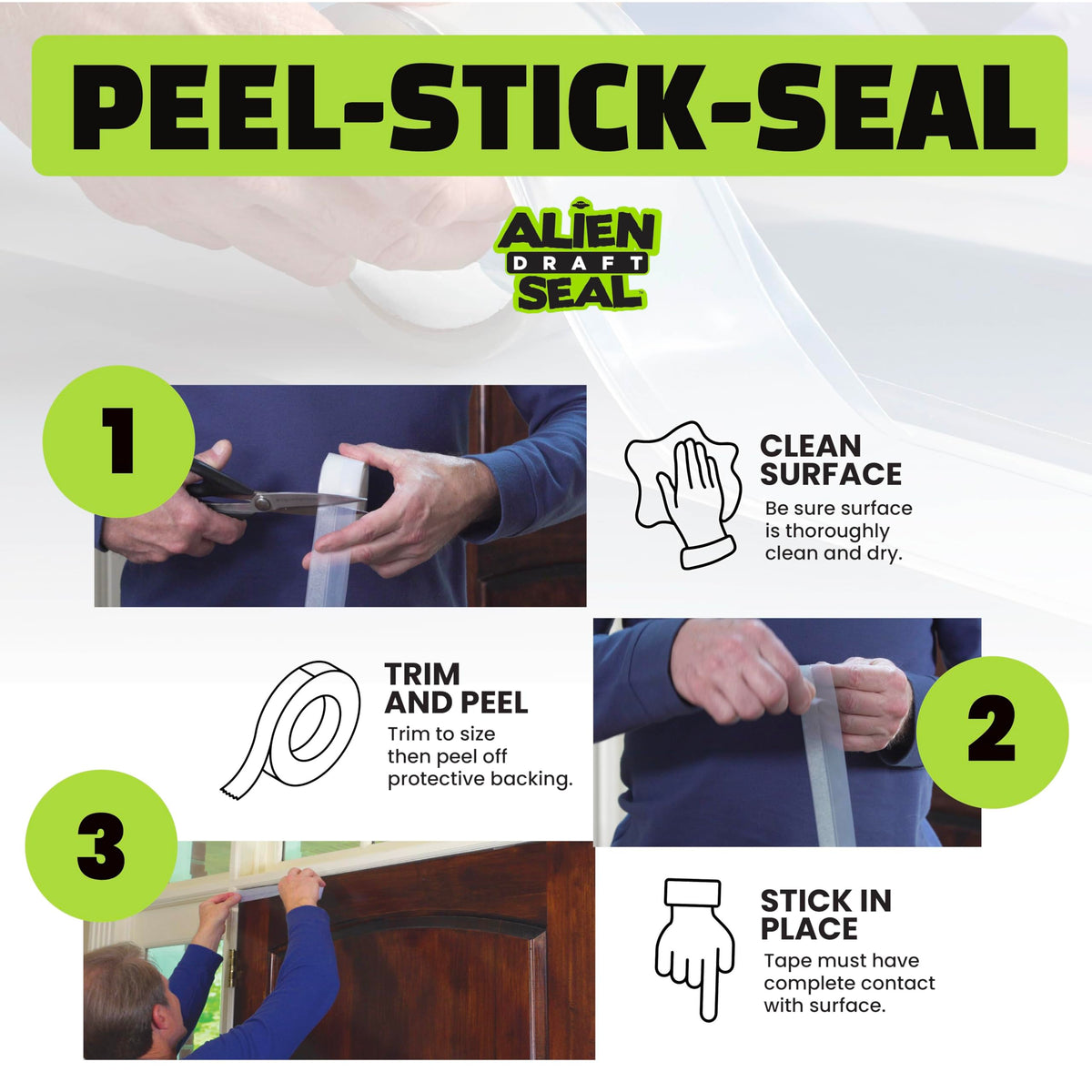 ALIENTAPE Alien Draft Seal moisture-resistant-adhesive sticks to multiple surfaces