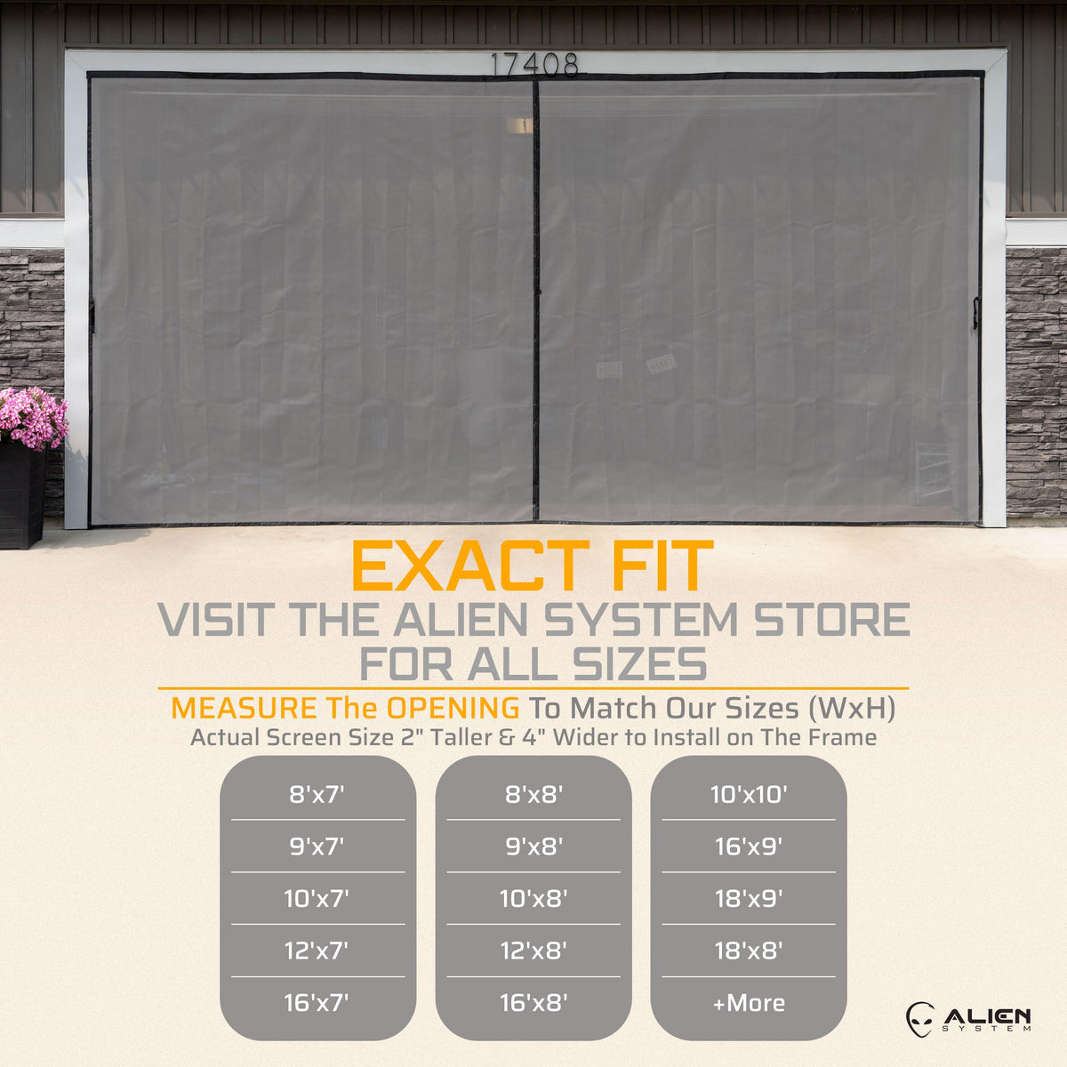 Alien System breathable garage screen provides fresh air while blocking bugs