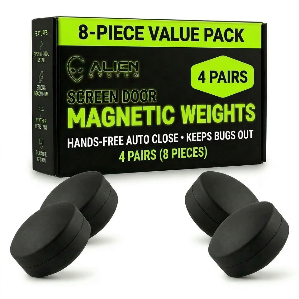 Alien System magnetic screen weights secure doors with hands-free closure and bug protection.