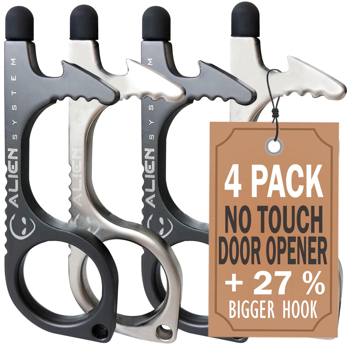 ALIEN SYSTEM No Touch Door Opener 4 Pack, front view for safe door access
