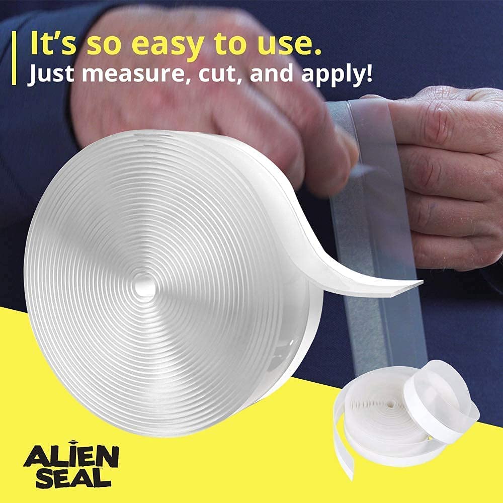Alien Tape door bottom seal on wood door illustrates easy peel-and-stick installation.