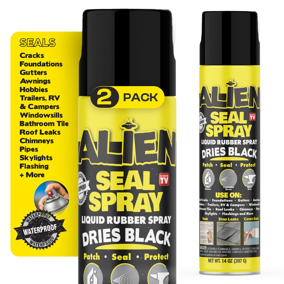 Alien Tape Liquid Sealant Spray applying a spray-on seal on a surface.