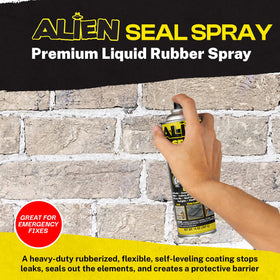 Alien Tape Liquid Sealant Spray adheres to metal and plastic surfaces.