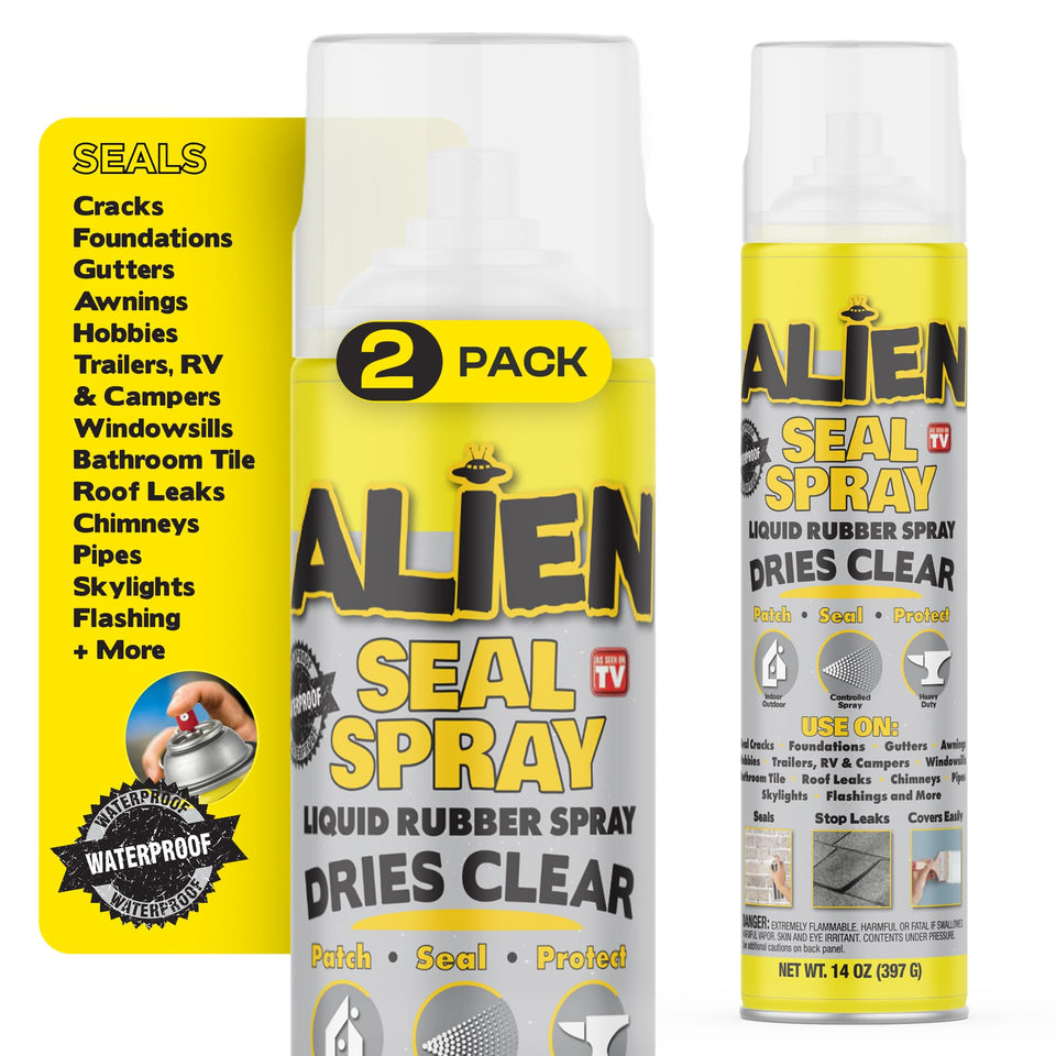 Alien Tape Sealant Spray 2pk packaging for handy home repairs