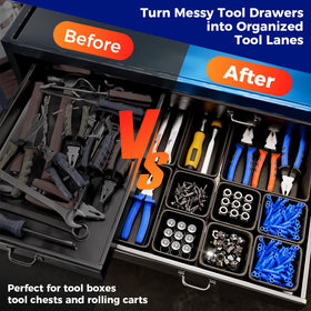 ALIKZO interlocking trays snap together to form organized tool rows and grids.