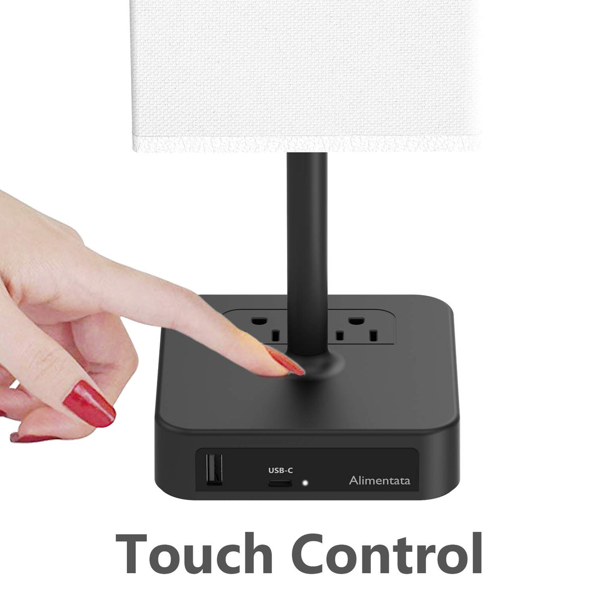 Alimentata bedside lamp shows USB-C and USB-A ports for night charging