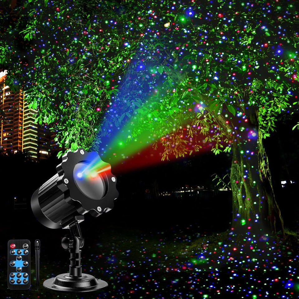Alinkey outdoor RGB laser projector creates a starry sky for garden ambiance