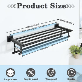 Alise wall-mounted rack creates organized space and neat towels near the sink.