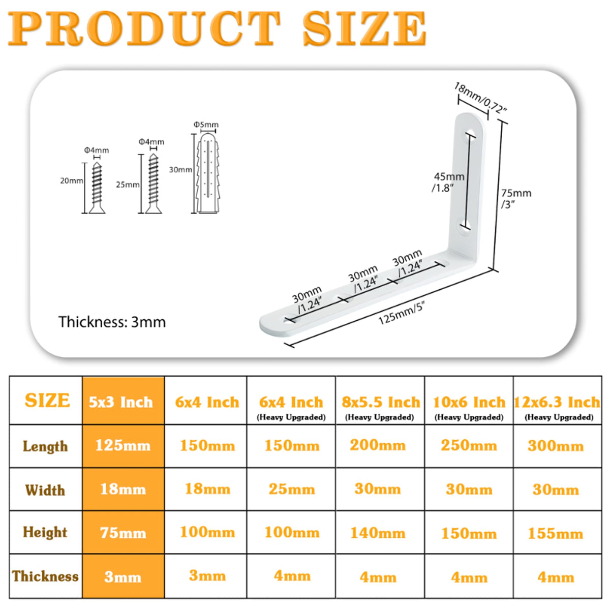 Alise heavy-duty L brackets; stainless steel for reliable corner support.