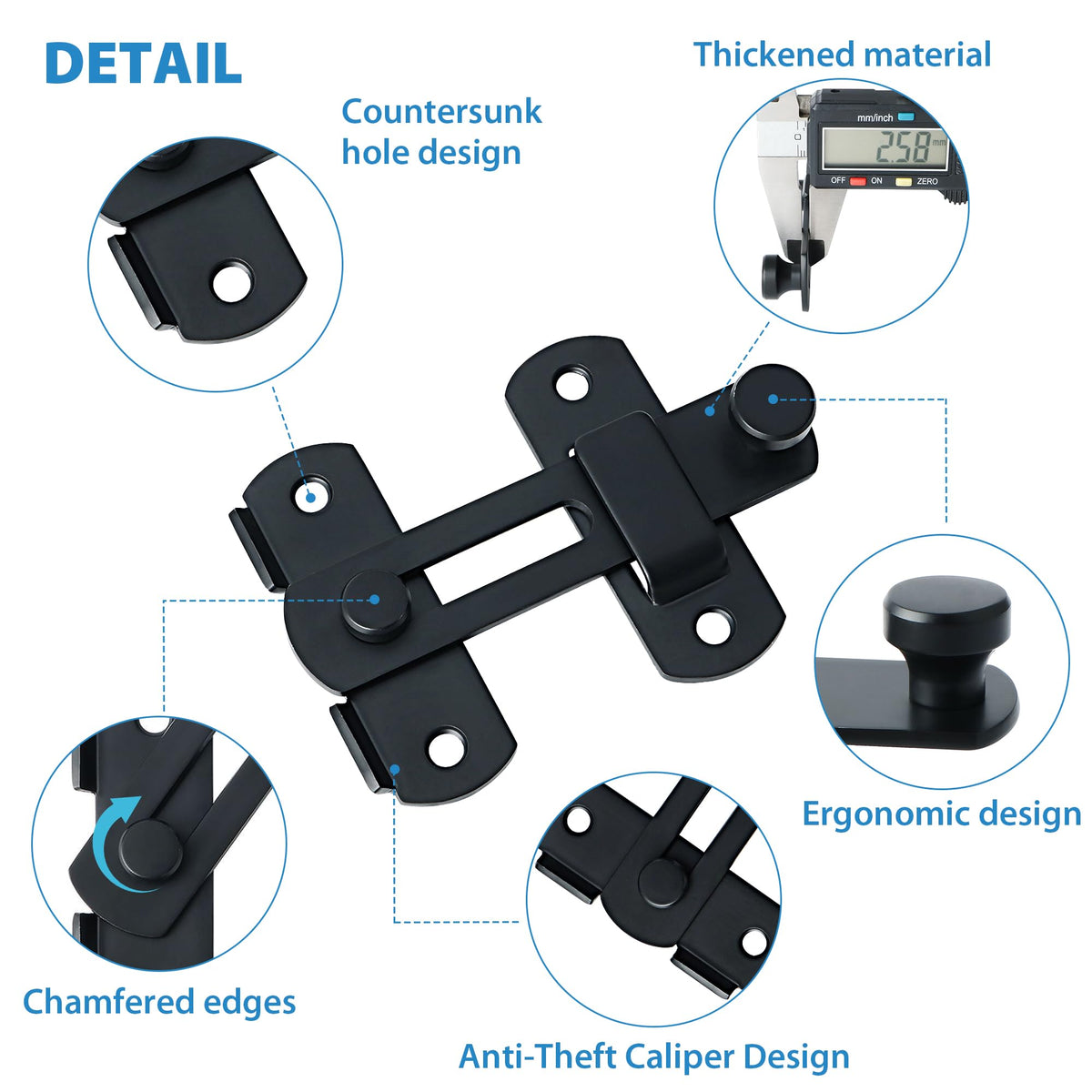 Alise matte black barn door latch showing sleek finish and durability